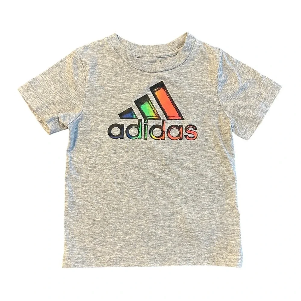 Adidas Toddler Boys Gray Rainbow Gradient Logo Graphic T-Shirt AG0368 18M 1504